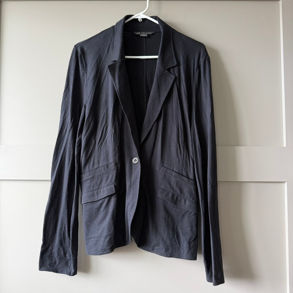 Armani Exchange Blazer Womens XL Black 100% Cotton Jersey Knit Single Button